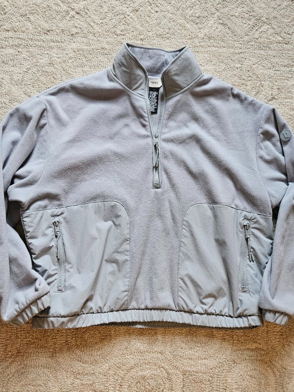Vuori Women's Aspen Half Zip Fleece Sweatshirt Large L Light Blue Gray Polartec